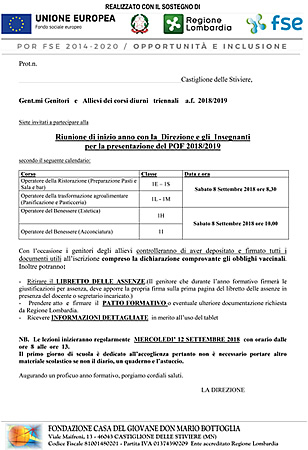 inizio anno scolastico centro professionale